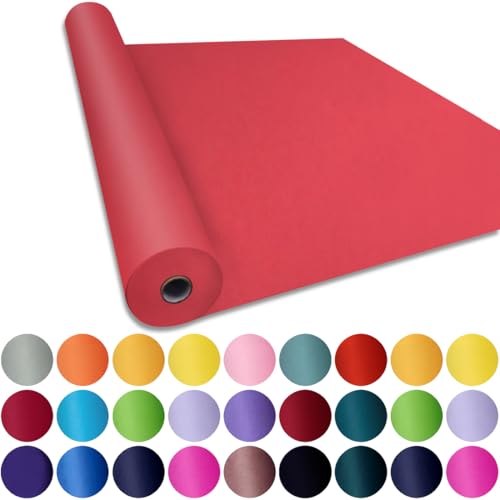 Image of SMART&CASUAL 48 inch x 2,520 inch (210') Red Kraft Craft Paper Roll for Gift Wrapping Bulletin Board Bouquet Flower Art Packing Parcel Table Covering 80GSM 55LB (Red, 48 inch x 210')