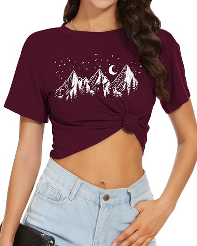 Image of Womens Summer Crop Tops Short Sleeve Round Neck T-Shirts Loose Fit Casual Blouse 2026