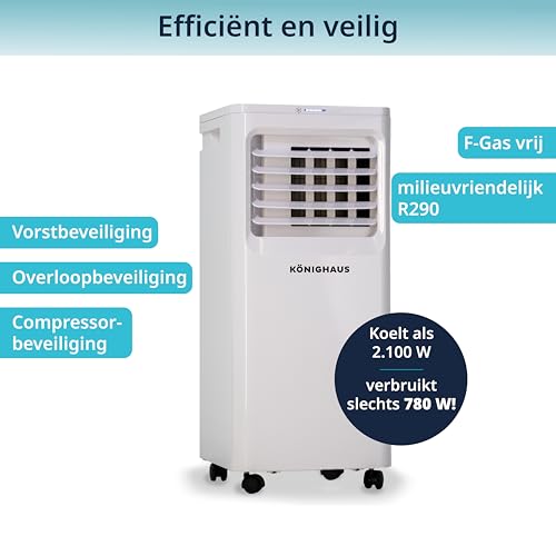 Könighaus Smart mobiele airco | Snel, stil & efficiënt (A) | 4-in-1: koelen, ontvochtigen, ventileren, luchtreinigen | met afstandsbediening | 7000 BTU (2,1 kW) | 24u timer & slaapstand - Afbeelding 4