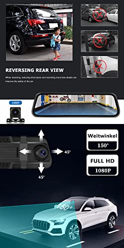 CAMECHO 9.66â Mirror Dash Cam Backup Camera with 32GB Card, 1080P Full HD Touch Screen Dual Front and Rear Camera Super Night Vision, G-Sensor, WDR, Parking Monitor, Loop Recording, Motion Detection - Image 5