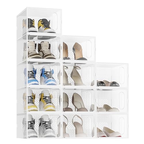 JOISCOPE Schuhaufbewahrungsboxen, 12 Stück durchsichtige & stapelbare Kunststoff-Schuhboxen mit...