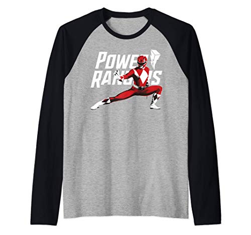 Power Rangers Red Ranger Action Pose Logo Manche Raglan
