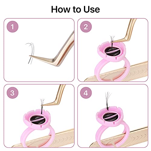 Pretty Memory 100 Pcs Glue Rings For Eyelash Extensions, Can Fasten To Tweezers, Easy Fanning Glue Holder For Volume Lashes, Disposable Lash Glue Rings Eyelash Extension Supplies (Pink) #TOP3