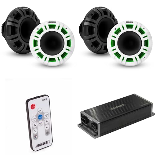 KICKER Marine KPX300.4 Amplificador y Parlantes Marina LED
