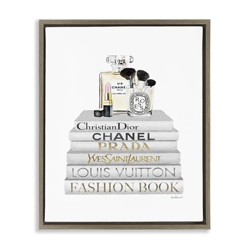 Image of Bookstack Makeup Glam, 24 x 30 Inch Canvas in Floater Frame | Stupell Industries . By Amanda Greenwood . Ready to hang once unboxed . Made in USA