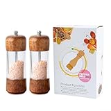 Macinapepe manuale da cucina e macinasale con corpo in acrilico trasparente e base in legno, grana regolabile per spezie appena macinate (set da 2 pezzi)