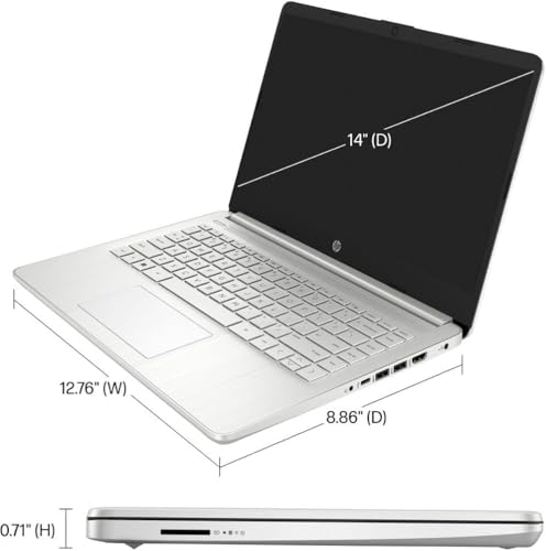 Image of HP 14 inch HD Student Business Laptop, Intel Quad-Core N4120, 8GB RAM, 384GB Storage, (128GB eMMC+256GB SD Card), 1 Year Office 365, Slim Design, Webcam, HDMI, Bluetooth, WiFi, Win 11 S, Silver