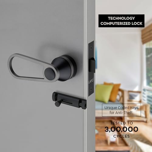 Image of LAPO Heavy Duty Brass Bathroom Door Lock | Stylish Black Finish Handleset with Baby Latch for Balcony, Storeroom & Office Doors | Durable & Secure | 3 Years Warranty Ro-152