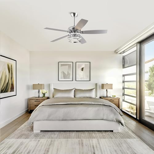 Image of Ceiling Fans with Lights and Remote - Modern Silver Ceiling Fan with 3CCT, 6 Speeds, Quiet, Dual-Sided Reversible Blades Indoor Outdoor Chandelier Fan for Bedroom Living Room