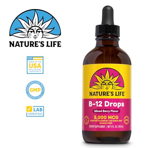 Nature's Life B12 Drops 5000 mcg - Liquid B12 Supplement for Energy Metabolism and Red Blood Cell Support
Nature's Life 