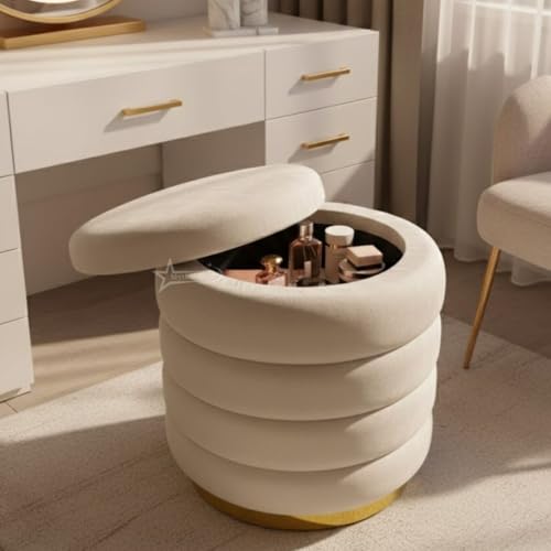 Round Velvet Single-Strip Office Stool Foot Rest Stool, Linen Fab...