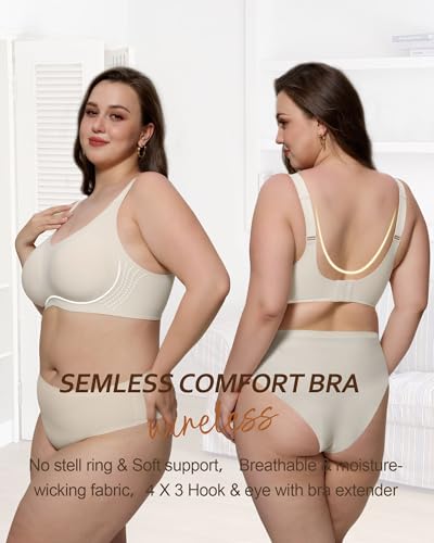 Image of HORISUN Seamless Bras Full Coverage Wireless Push Up Bra for Women No Underwire Comfort V Neck Bralettes with Support