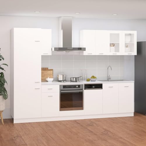 Xichuzi Muebles de Cocina 8 Piezas con Fregadero, Encimera y M&oacute;dulos - Aglomerado Blanco