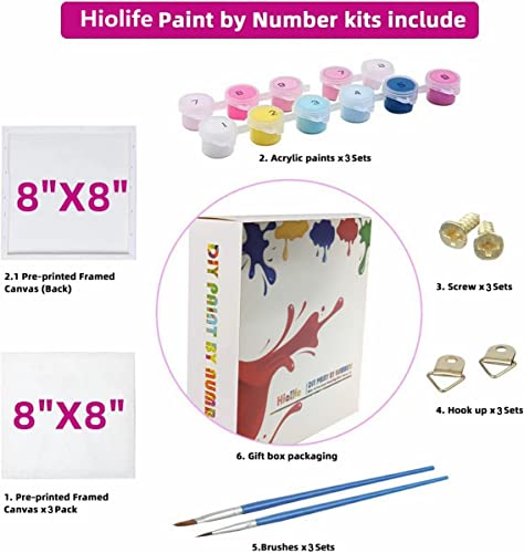 Hiolife 3 Pack Paint By Number Kits For Kids, 8X 8 Inch Framed,Colorful Animals Oil Painting Kits For Girls And Boys, Painting Sets For Childrens,Home Wall Decor #TOP3