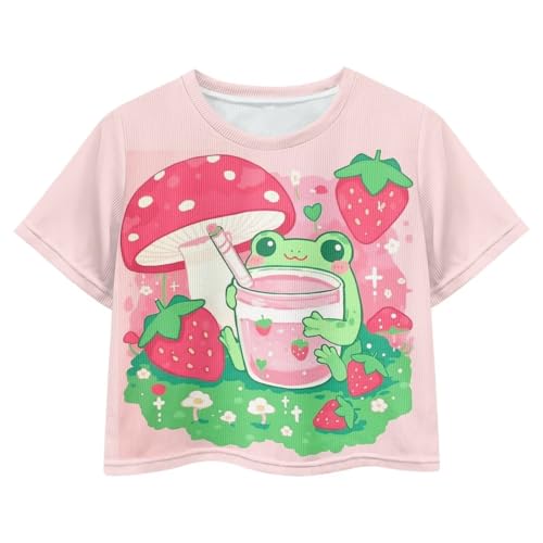 Image of Girls Fashion Crewneck Tee Shirts Casual Short Sleeve Crop Top Summer Outfits 5-14 Years Old