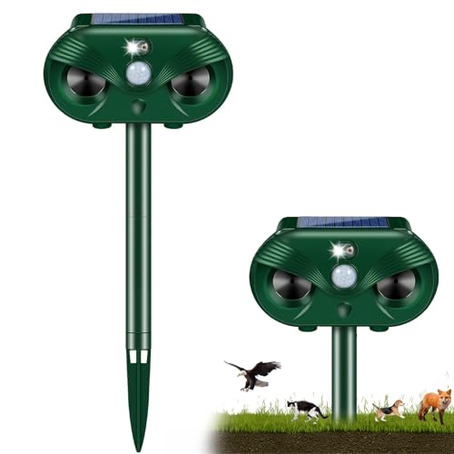Katzenschreck Ultraschall, Solar Marderschreck Tiervertreiber, Katzenabwehr mit Bewegungsmelder bis zu 10m, Blinklicht Wasserdicht IP65 Ultraschall Abwehrmittel für Katzen Hunde Mäuse Vögel Marder