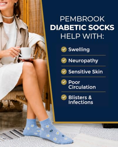 Image of Pembrook Ankle Diabetic Socks for Women & Men | 6 Pairs | Wide Non Binding Socks Quarter Length | Edema Neuropathy Socks