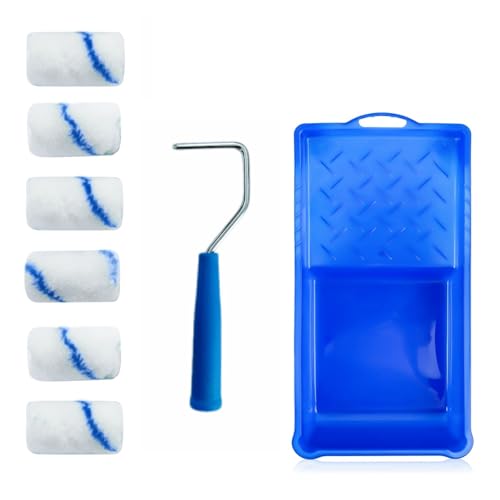 BDHYYM Lot de Peinture Petit Rouleau murale avec 6 rouleau peinture, 1 bac à peinture, 1 cadre, Rouleau Peinture Petite pour salle familiale, mur, décoration...
