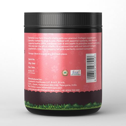 Image of INLIFE Collagen for Dogs & Cats | Hydrolysed Collagen Powder | Clinically Proven Ingredient with Biotin, Vitamin C, Hyaluronic Acid & Glucosamine | Pet Supplement (Strawberry)