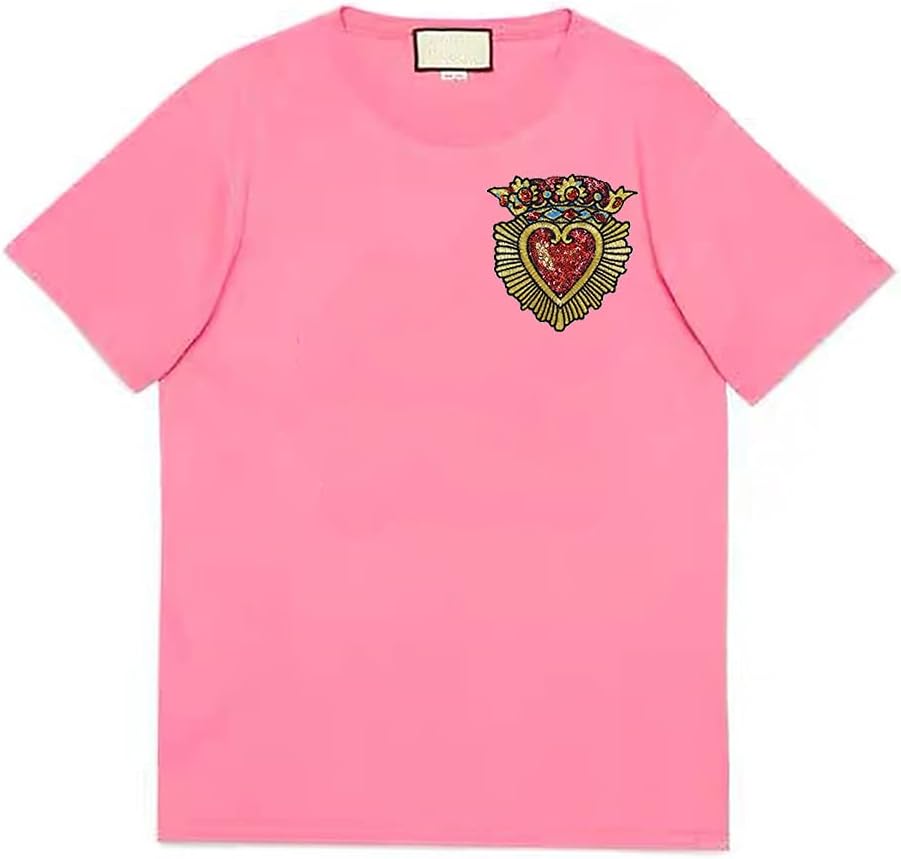 Embroidery sew on red and Gold Crown Love Patch Cloth Applique Clothing Decoration Mending Holes Heart Applique Embroidered 2piece