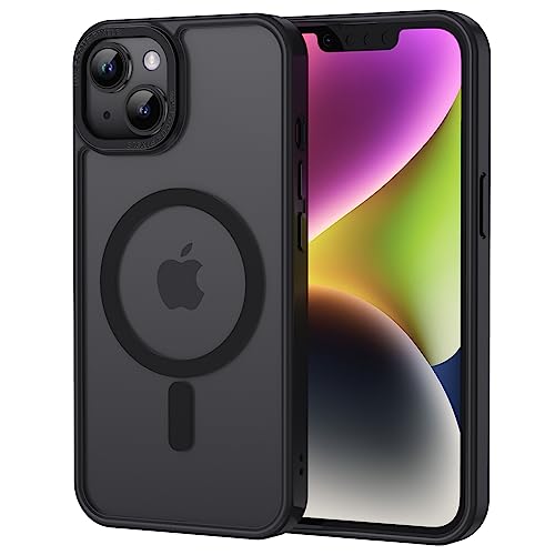 XTCASE Coque pour iPhone 15 Magnétique Compatible avec MagSafe, Étui Mat Translucide Minimaliste, PC Dur Housse Arrière Anti-Rayures + TPU Bumper Antichoc - Noir