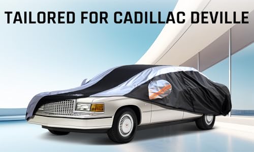 Image of Deville Car Cover Waterproof All Weather with Silver Strip Design, Custom Fit for Deville 1994-2006, Deville Accessory with Door Zipper & Windproof Straps