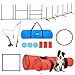 DWVO Dog Agility Accessories Kit: Comprises of a Teaser Pole, 3 Hurdles, 3 Flying Discs, 6 Weaving Poles, 2 Agility Tunnels, Pause Box, Full Set of Agility Equipment for Backyard Indoors Outdoors