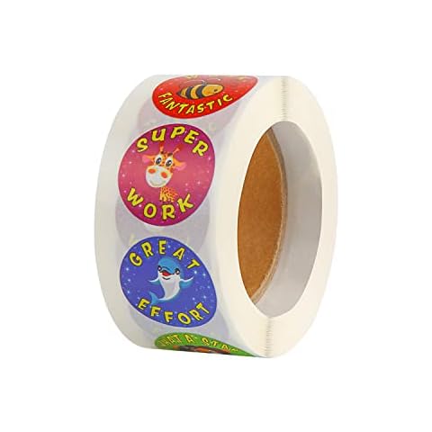 DIYASY 500pcs Reward Stickers, 1 Roll School Teacher Reward Stickers, Cartoon Motivational Reward Stickers in 8 Assorted Designs Cover