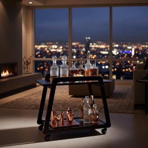 Image of Premium Solid Wood Multipurpose Kitchen Trolley & Serving Cart with Wheels Portable Side Table for Living Room & Office Stylish Wooden Furniture with Smooth Rolling Casters-Black Natural