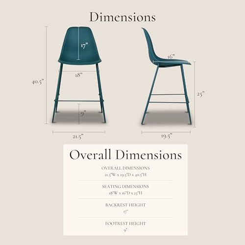 Image of Poly & BARK Isla Bar Stools Set of 3 - Counter Height Bar Stool for Kitchen - Set of Counter Stools - Indoor /Outdoor Barstools - Modern Kitchen Bar Stools - Ocean Teal