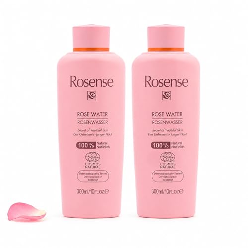 Rosenwasser 2x300ml Gesichtswasser Toner Gesichtspflege Gesichtsreinigung – ECOCERT Naturkosmetik von Rosense, vegan & dermatologisch bestätigt, ohne Zusatz von Alkohol, reife & alle Hauttypen