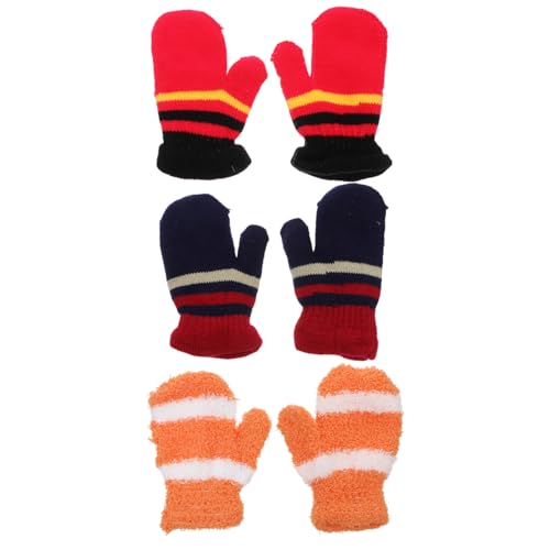 CONGARTENO 3-pair Boys and Girls Winter Gloves Knit Warm Full Finger Mittens for Cold Weather