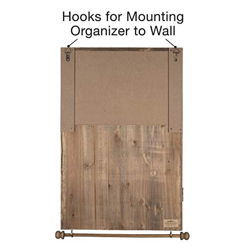 Large Rustic Wall Mounted Jewelry Organizer with Wooden Barndoor Decor. Jewelry holder for Necklaces, Earings, Bracelets, Ring Holder, and Accessories. Includes built-in mirror (Brown). - Image 4