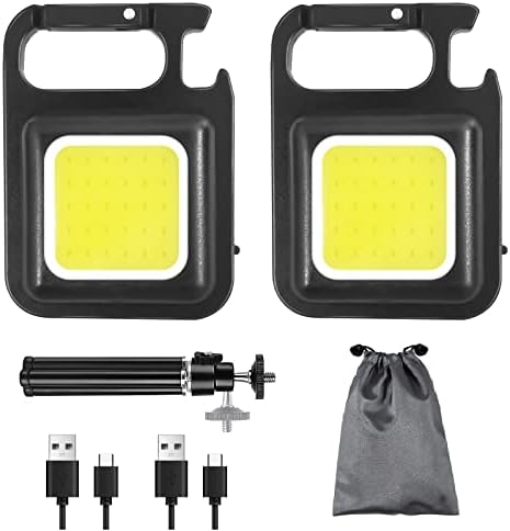 flydouble COB Keychain Work Lights Kits, 2Pack 1600Lumen Mini LED Flashlights, 4 Light Modes Small Flashlight with Bracket and Magnet, Portable Pocket Light with Bottle Opener, Rechargeable