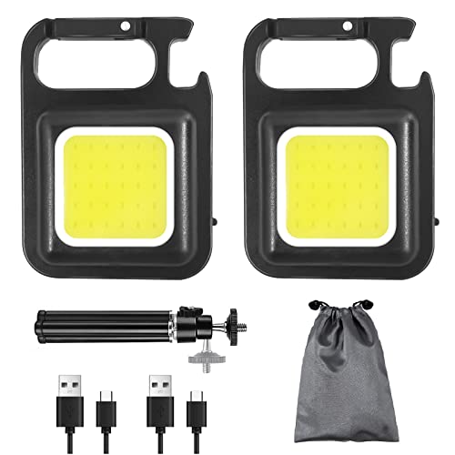 Flydouble Cob Keychain Work Lights Kits, 2Pack 1600Lumen Mini Led Flashlights, 4 Light Modes Small Flashlight With Bracket And Magnet, Portable Pocket Light With Bottle Opener, Rechargeable #TOP24