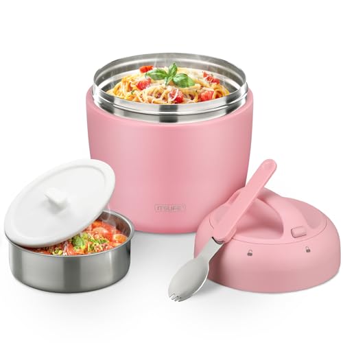 Image of Thermo Food Jar for Hot Food Adults 32OZ Soup Thermo Lunch Containers Wide Mouth Vacuum Insulated Stainless Steel Leakproof Bento Box with Spoon (NEW-PINK)