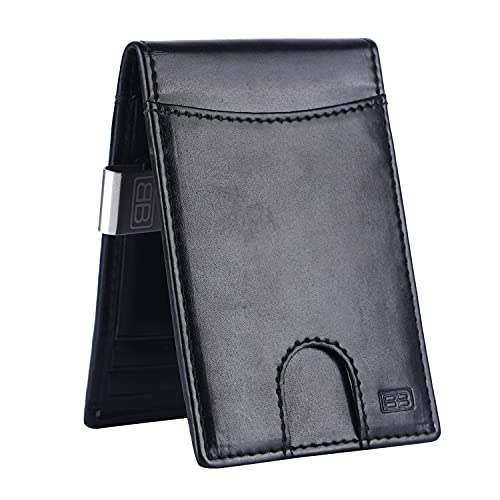 Image of Brooklyn Bridge Premium Leather Money Clip Wallet - Slim Front Pocket RFID Blocking Card Holder with Gift Box for Men