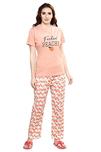 Image of Evolove Women's Cotton Round Neck Short SleevesNight Suit Set /Top Pyjama Set Super Soft Comfortable (Nightsuit-Round-HS-4)