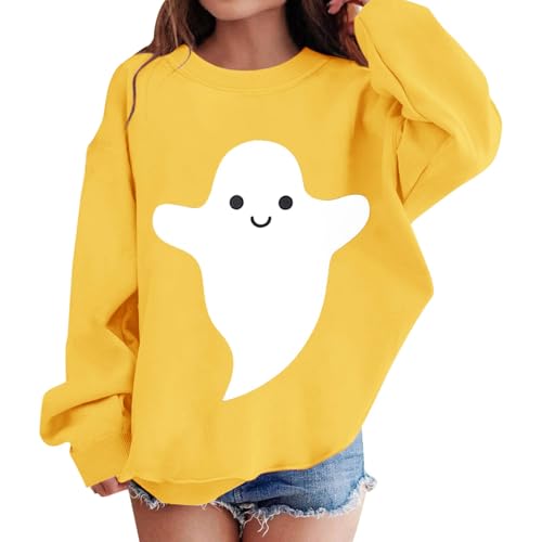 Teen Girls Halloween Ghost Pullover Sweatshirts Crew Neck Long Sleeve Cute Cotton Tops Clothes Kids Casual Sweater3