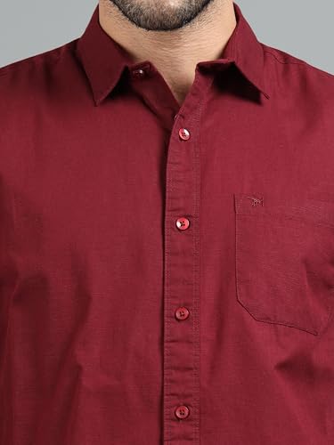 Image of Men Slim Fit Solid Spread Collar Casual Shirt