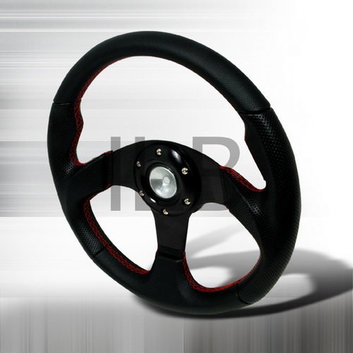 Amazon | ブラックとレッドステッチ PVCレザー レーシングステアリング