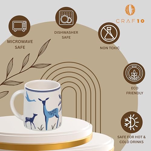 Image of CRAF10 Blue Stag Ceramic Tea /Coffee Mug - Single Piece, 330 ML, Elegant & Durable, Microwave Safe, Pack of 1, Office use