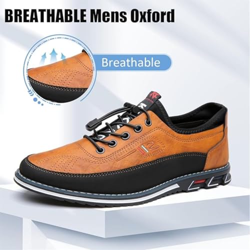 Mens Dress Shoes Casual Oxfords Lace-Up Lightweight Formal Business Shoes Leather Loafers Fashion Sneakers Driving Loafers Orange3