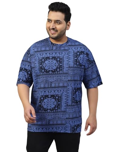 Image of Veirdo 100% Pure Cotton Oversized Loose Baggy Fit Drop Shoulder Paisley Printed Plus Size T-Shirt for Men (Sizes: 2XL to 5XL)