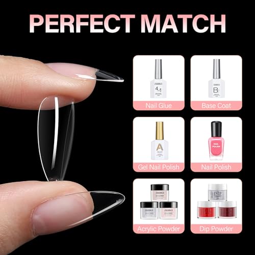 AILLSA Medium Almond Nail Tips Soft Gel Clear Nail Tips Preshaped Full Cover Nail Tips False Gelly Nail Tips for Nails Extension with Storage Box 216pcs 12 Sizes - Image 8