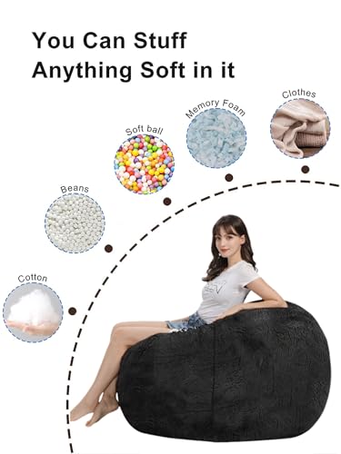 HDMLDP Bean Bag Chair for Adults Kids Without Filling Comfy Fluffy Giant Round Beanbag Lazy Sofa Cover for Reading Chair Floor Chair, 7FT, Grey