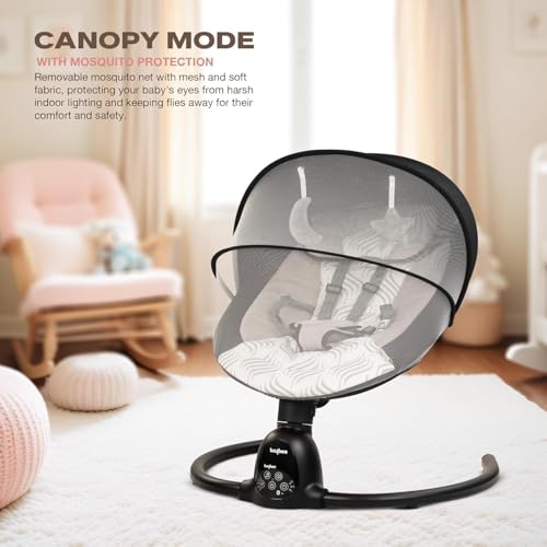 Image of BAYBEE Electric Baby Swing Cradle for New Born Baby | Rocker for Babies with Adjustable Speed & Safety Belt | Automatic Swing Cradle with Mosquito Net, Music & Toys for Infant Boys Girls (Black)