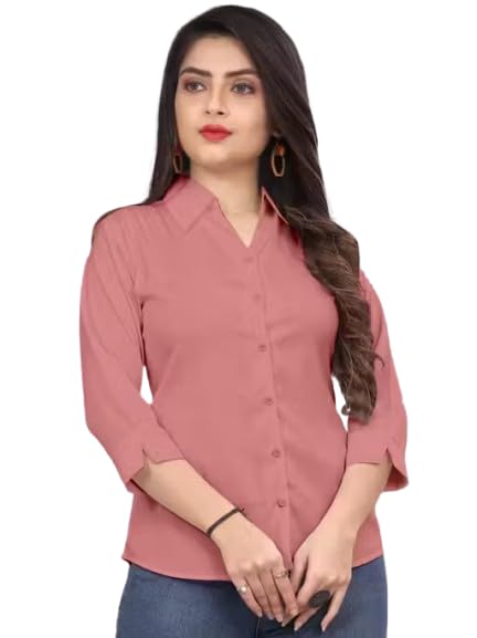 Women’s Cotton Blend Solid Formal Shirt with 3/4 Sleeves-Pink P3-picture-48