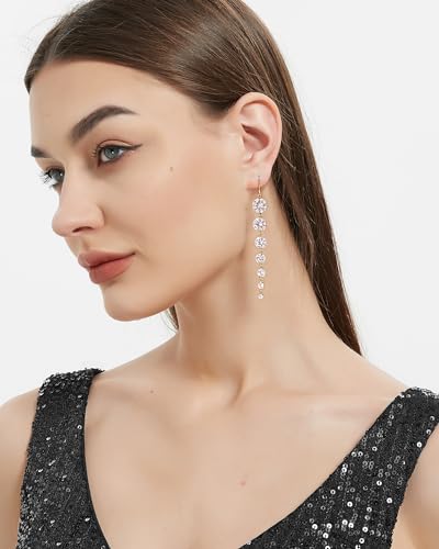 UDYLGOON Sparkly Cubic Zirconia Long Dangle Earrings for Women, Bride Bridesmaid Wedding Prom Earrings Hypoallergenic Gift4