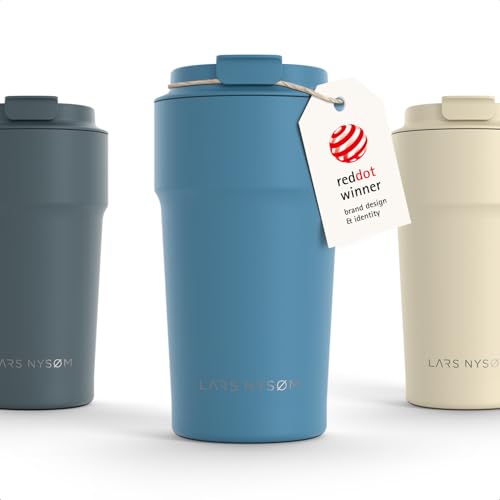 Image of LARS NYSOM Thermo Coffee Mug to go 17oz | Travel Mug 0.5 Liter with Insulation | Silicone grip base | Leak Proof Stainless Steel Tumbler for Coffee and Tea on the Go (Powder Calypso Blue, 17oz)